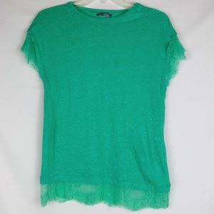 Zara | Green Top with Lace Sleeves and Trim S